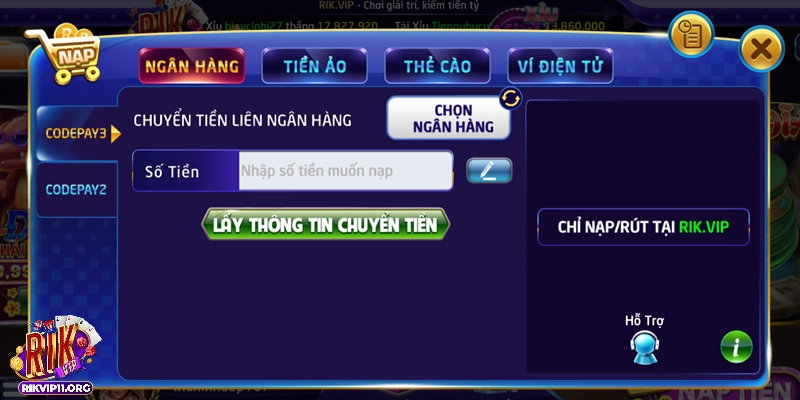 Thao tác nạp tiền chinh phục kho game