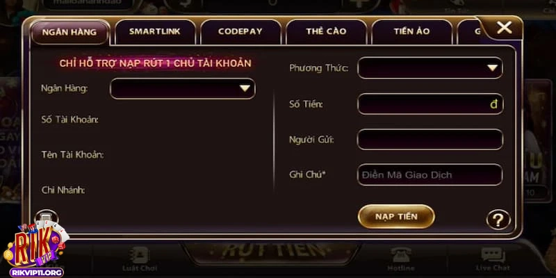 Thực hiện bước giao dịch rút tiền